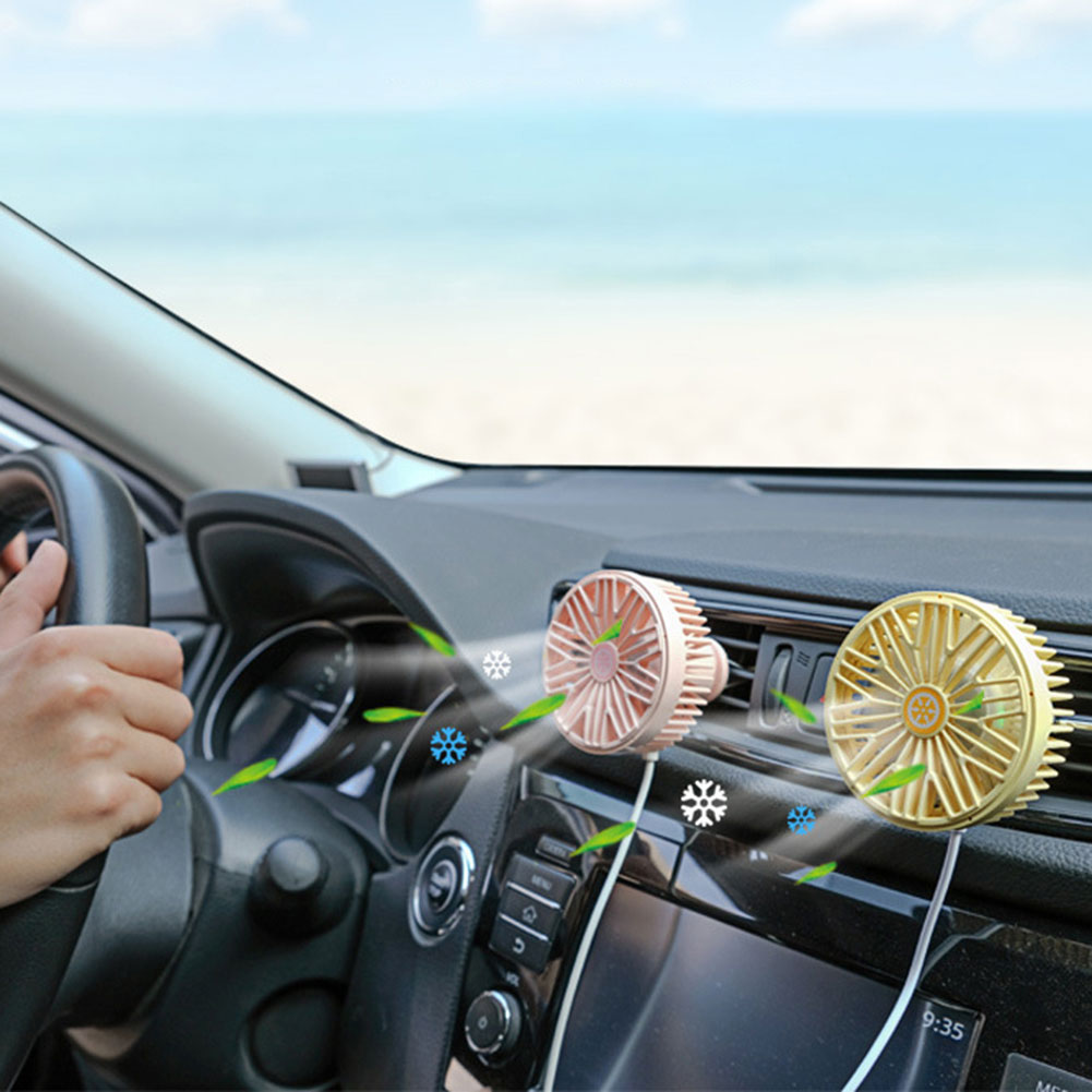 Universal Car Vent Fan Multi-function USB Interface Mini Fan Blade LED Lamp Car Fan