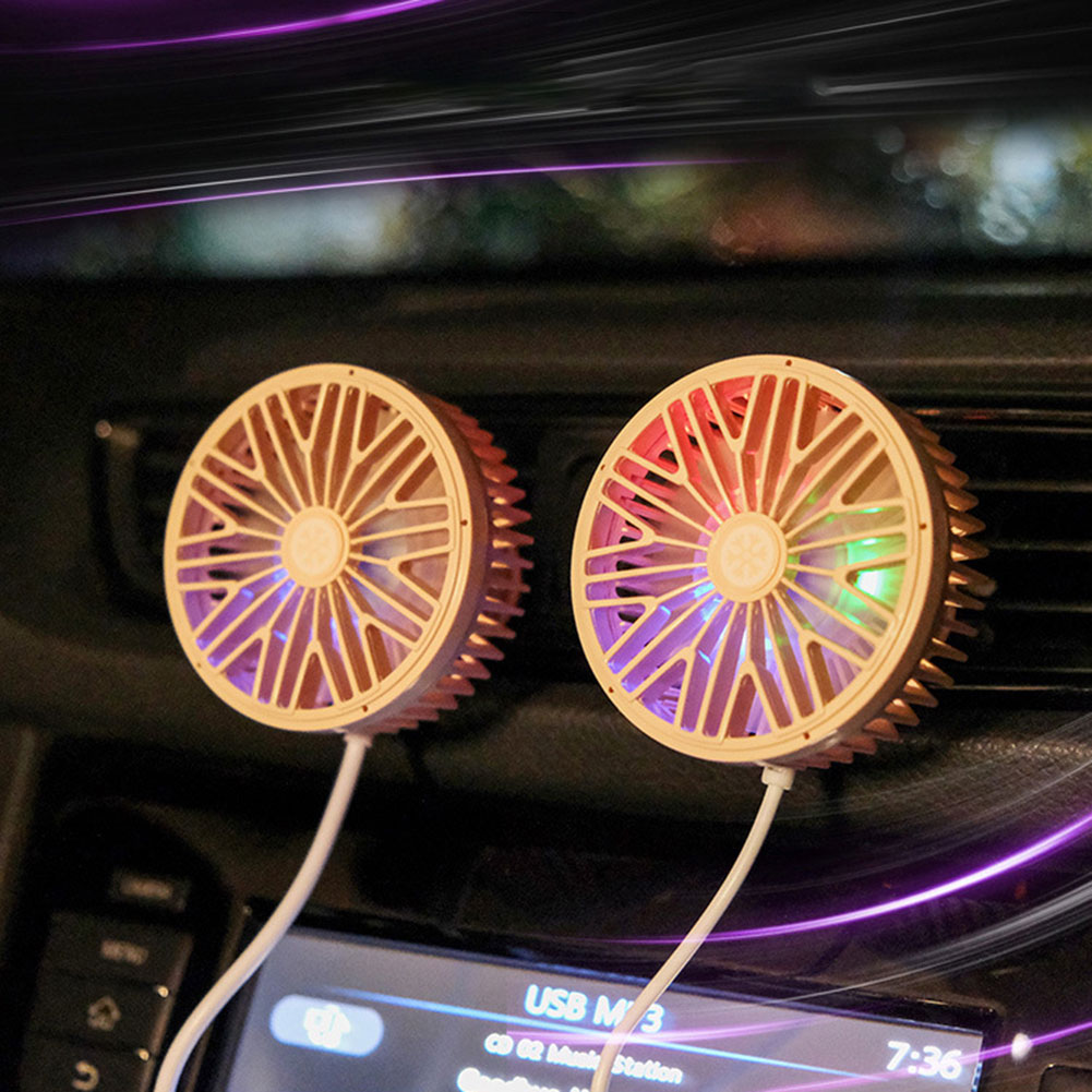 Universal Car Vent Fan Multi-function USB Interface Mini Fan Blade LED Lamp Car Fan