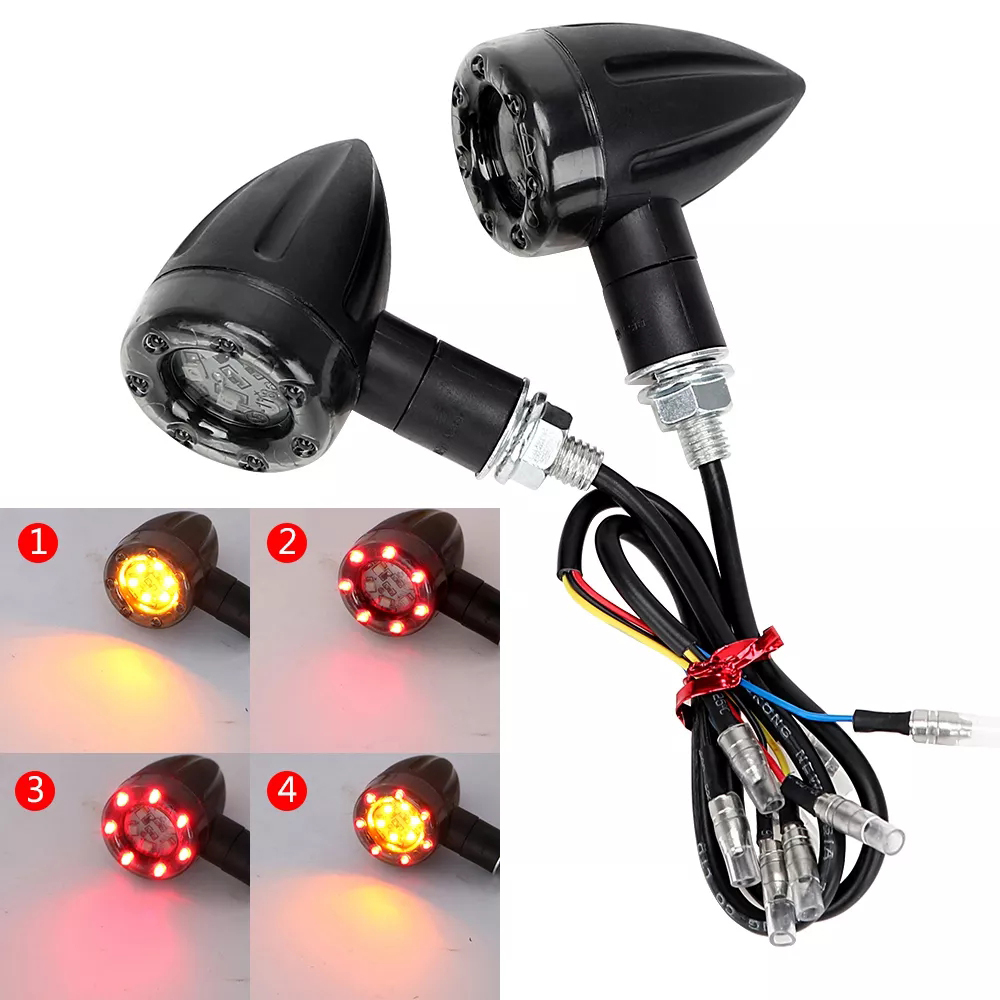 1 pair Indicator Lamp for Motorcycle Lighting Turn Signal Lights Amber and Red Motorcycle Flasher Brake Stop Light