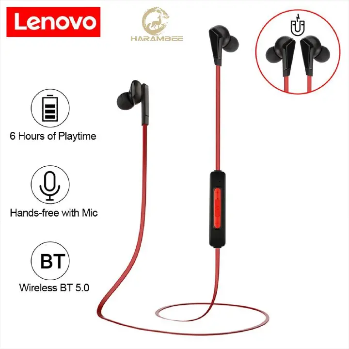 Lenovo HE01 Earphone Neckband Bluetooth Wireless Headset Hifi Sound Stereo Music Earphones Magnetic Sports Earbuds Built-in Microphone