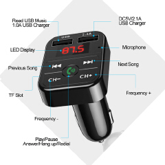 Bluetooth 5.0 FM Car Transmitter, Hands Free Wireless Audio Receiver, 2.1A MP3 Player, Dual USB Fast Charger
