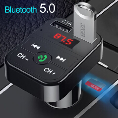 Bluetooth 5.0 FM Car Transmitter, Hands Free Wireless Audio Receiver, 2.1A MP3 Player, Dual USB Fast Charger