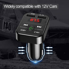 Bluetooth 5.0 FM Car Transmitter, Hands Free Wireless Audio Receiver, 2.1A MP3 Player, Dual USB Fast Charger