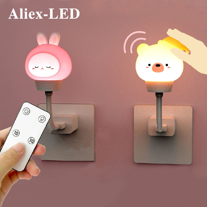 USB Night Light Cute Cartoon LED Night Lamp Bear Remote Control for Baby Kid Bedroom Decor Bedside Lamp