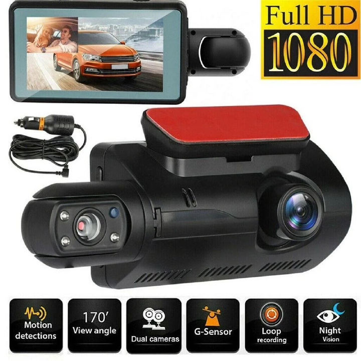 Car Driving Recorder Front and Rear Dual Lens Camera Wide Angel DVR Car Parking Reversing Driving Night Vision DashCam