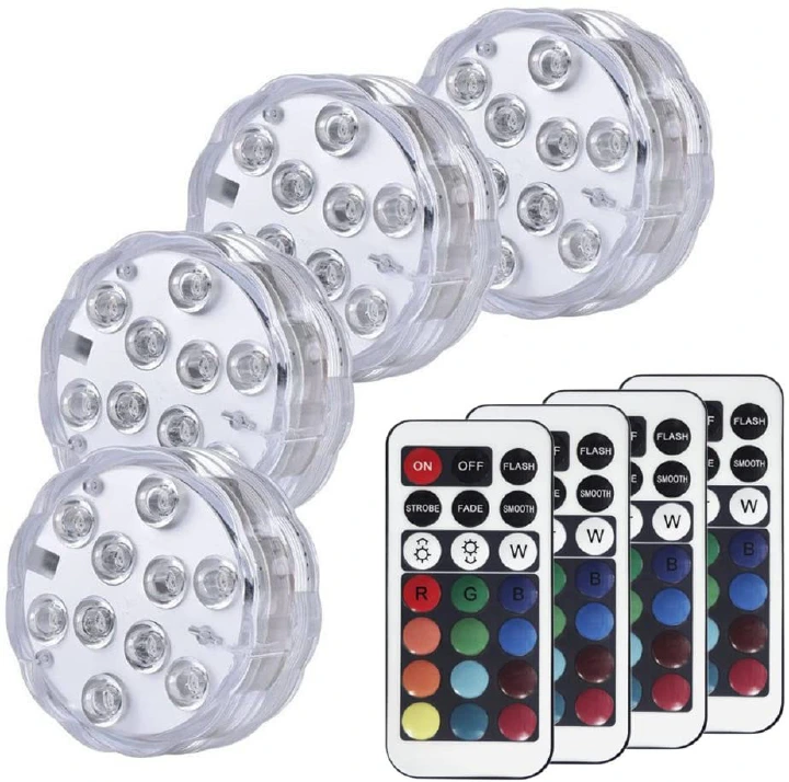 10leds Submersible Light Underwater RGB Night Light Swimming Pool Light for Outdoor Vase Fish Tank Pond Disco Wedding Party