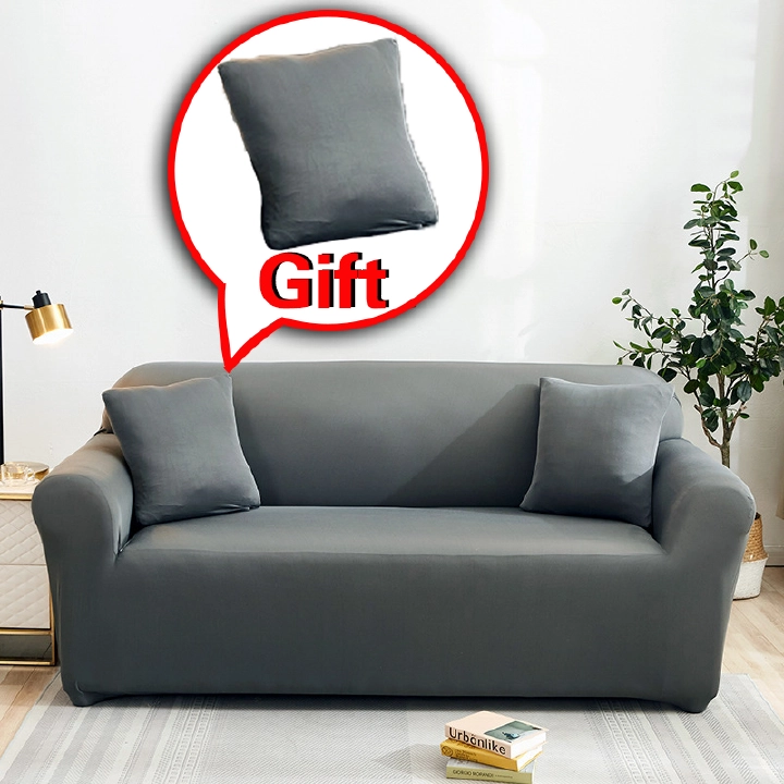 Stretch Sofa Slipcover, Checks Spandex Jacquard Fabric, Furniture Protector Stretch Couch Slip Cover Universal Solid Color (1 Pillowcase as gift)