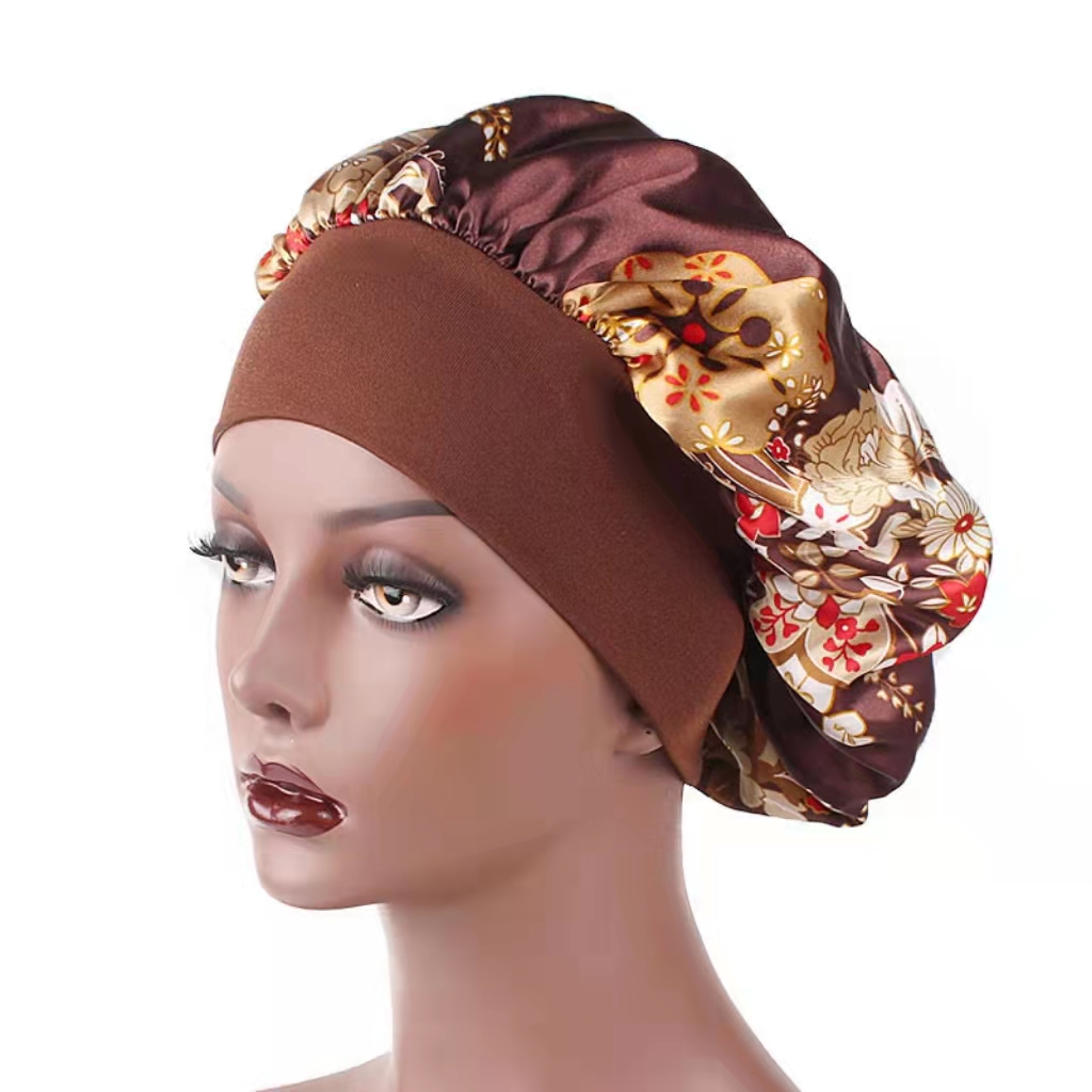 The latest hot sale Satin Headscarf Hat Sleeping Bonnet Hair Wrap Silk Cap Fashion Head Scarf Headwear Night Sleep Brand MM