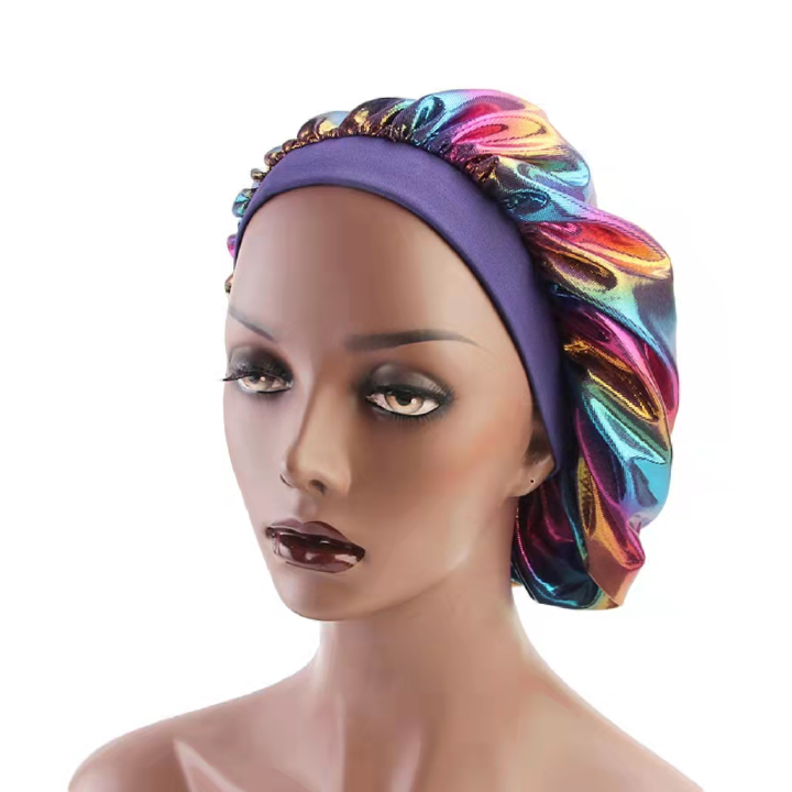 The latest hot sale Satin Headscarf Hat Sleeping Bonnet Hair Wrap Silk Cap Fashion Head Scarf Headwear Night Sleep Brand MM