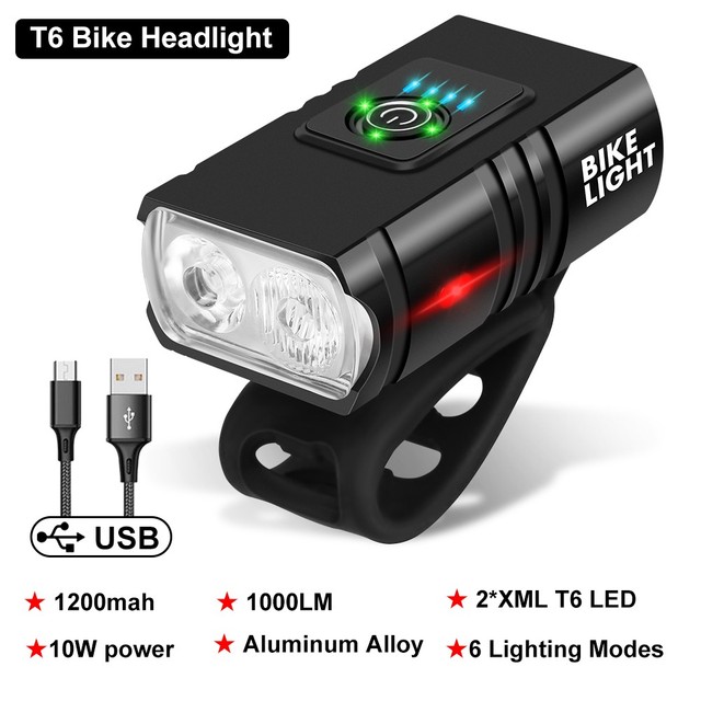 LED Bicycle Light Front USB Rechargeable MTB Mountain Bicycle Lamp 1000LM Bike Headlight Cycling Flashlight Bike Accessories