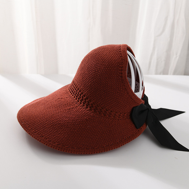 Summer Bow Sun Hats Empty Top Hat Women UV Protction Caps Cutout Beach Hat Women Sun Cap Ribbon Knit Raffia Hat Sun Hat