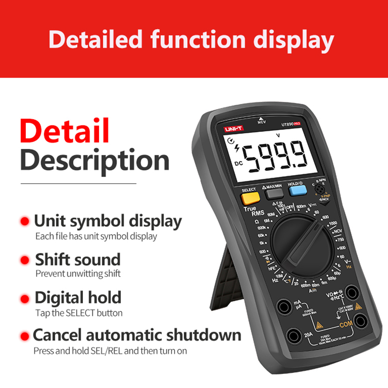 UT890 PRO digital multimeter DC AC Current meter Voltmeter True RMS Tester Frequency meter Temperature Capacitance Test