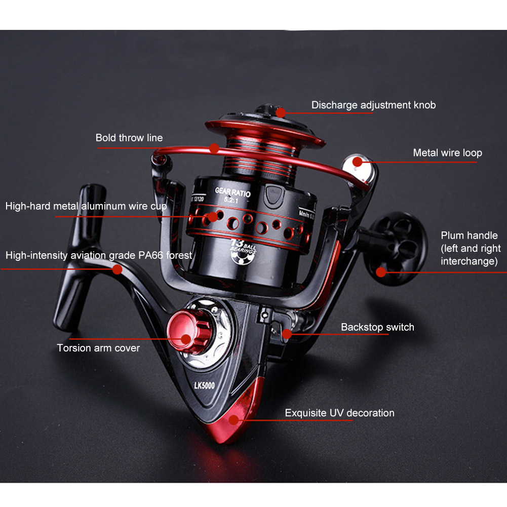Lk 5000 Golden Shark King Fishing Reel Spining Wheel Spinning Wheel, Sea Pole, Wheel Road, Yalanhai Wheel, Fishing Line, Roller Rod