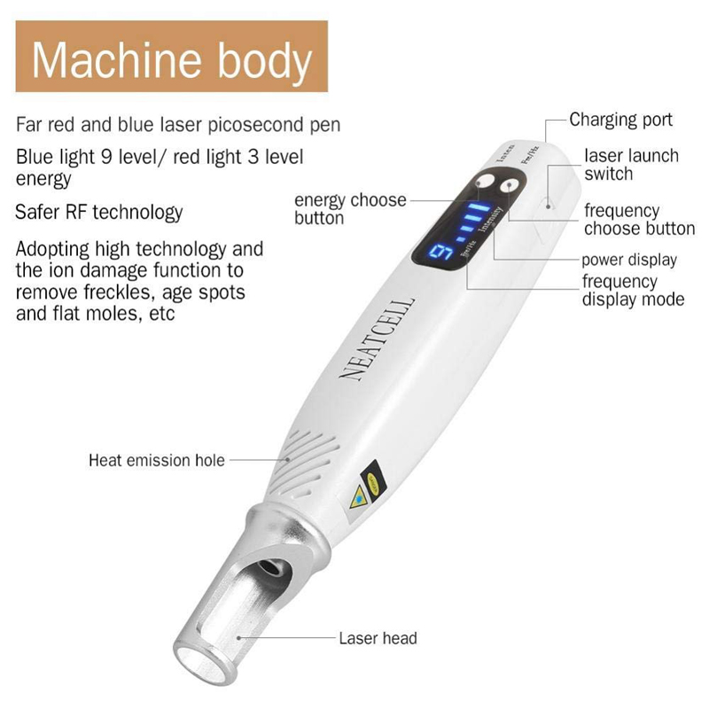 Picosecond Laser Pen Red Blue Light Therapy Tattoo Scar Mole Freckle Removal Dark Spot Remover Machine Portable Beauty Laser Pen