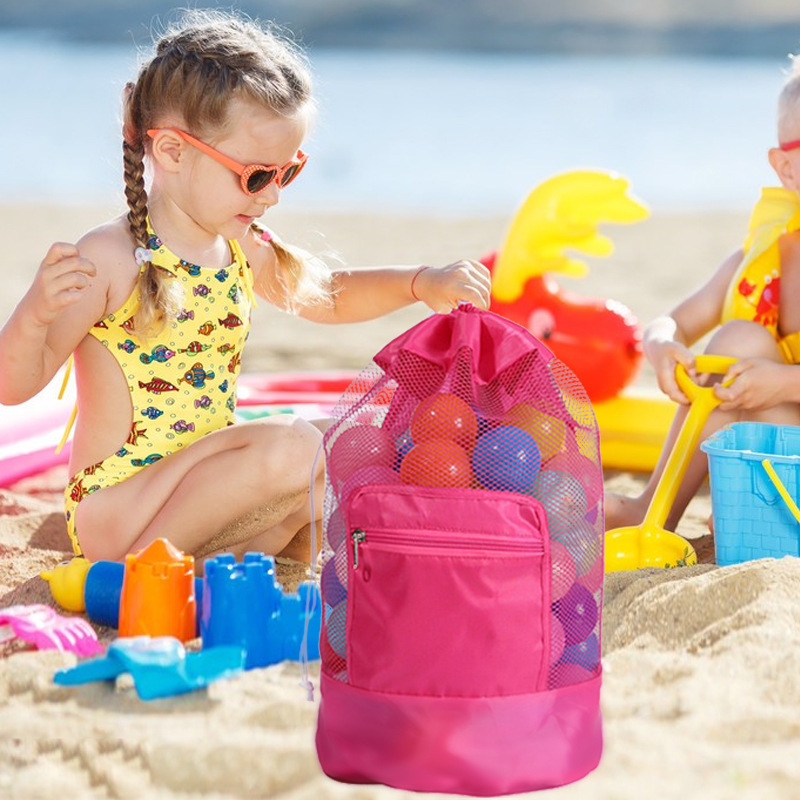 Large Capacity Foldable Beach Mesh Bag Beach Storage Pouch Tote Bag Travel Toy Organizer Sundries Net Portable Storage Backpack