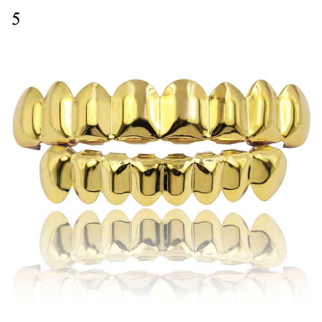 Top Bottom Tooth Grills Dental Mouth Punk Teeth Caps Cosplay Party Rapper Jewelry Hip Hop Gold Teeth Grillz Set