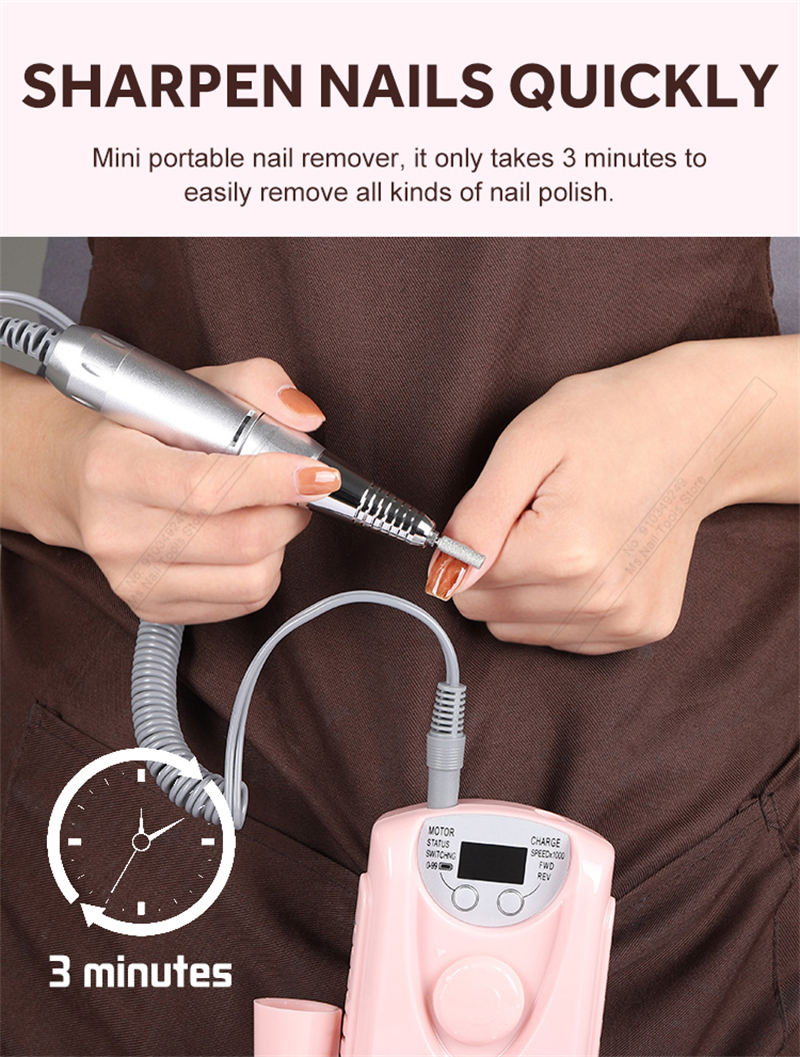 Portable Pedicure Nail Polisher Grinding Device Nail Tool 30000 RPM Electric Nail Drill Machine Built-in 2200mAh