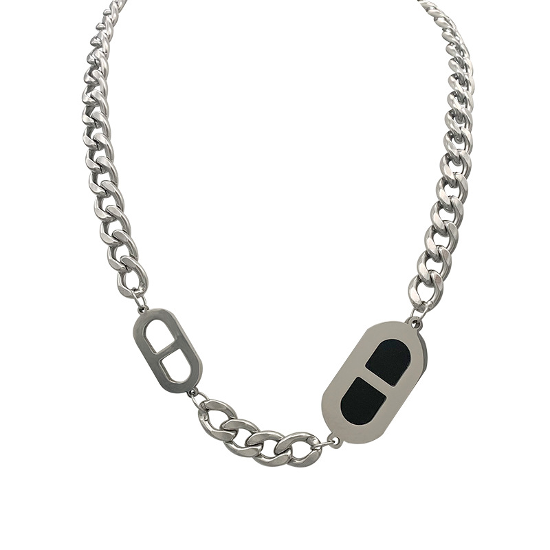 925 Sterling Silver Thick Chain Necklace Fashion Hip Hop Vintage Couple Creative Black Geometric Girl Party Jewelry Gift