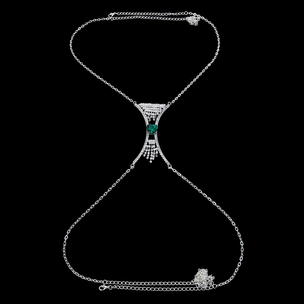 Rhinestone Beach Chest ChainHarness Necklace Waist Belly Body Chain Women Heart Crystal Bra Chain  Jewelry
