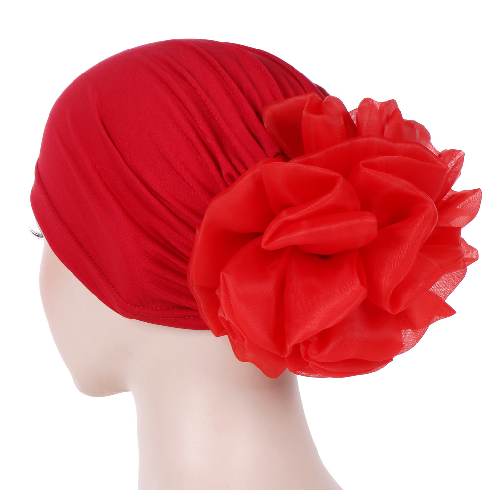 Muslim monochrome large flower headscarf hat milk silk Baotou hat plate flower hat