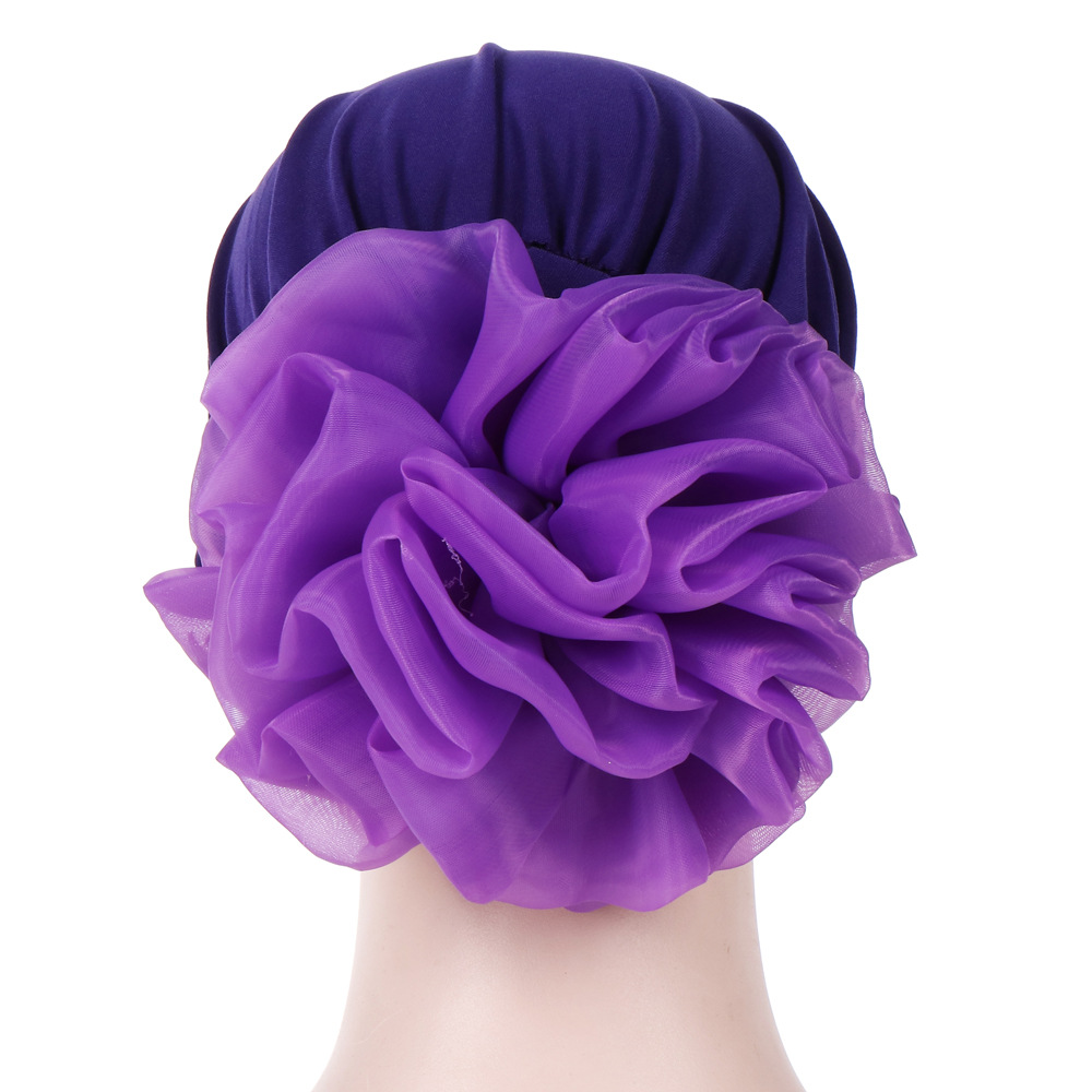 Muslim monochrome large flower headscarf hat milk silk Baotou hat plate flower hat