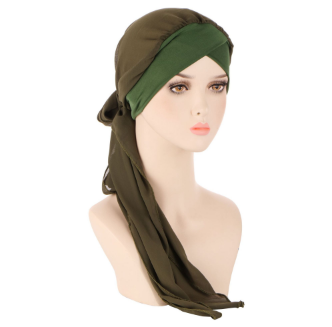 Muslim fabric forehead cross toe cap Solid color fashion chiffon long tail cap