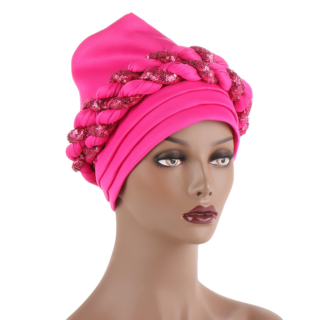 Muslim space layer two-color color matching sequined twist hijab hat fashion exaggerated dance hijab hat