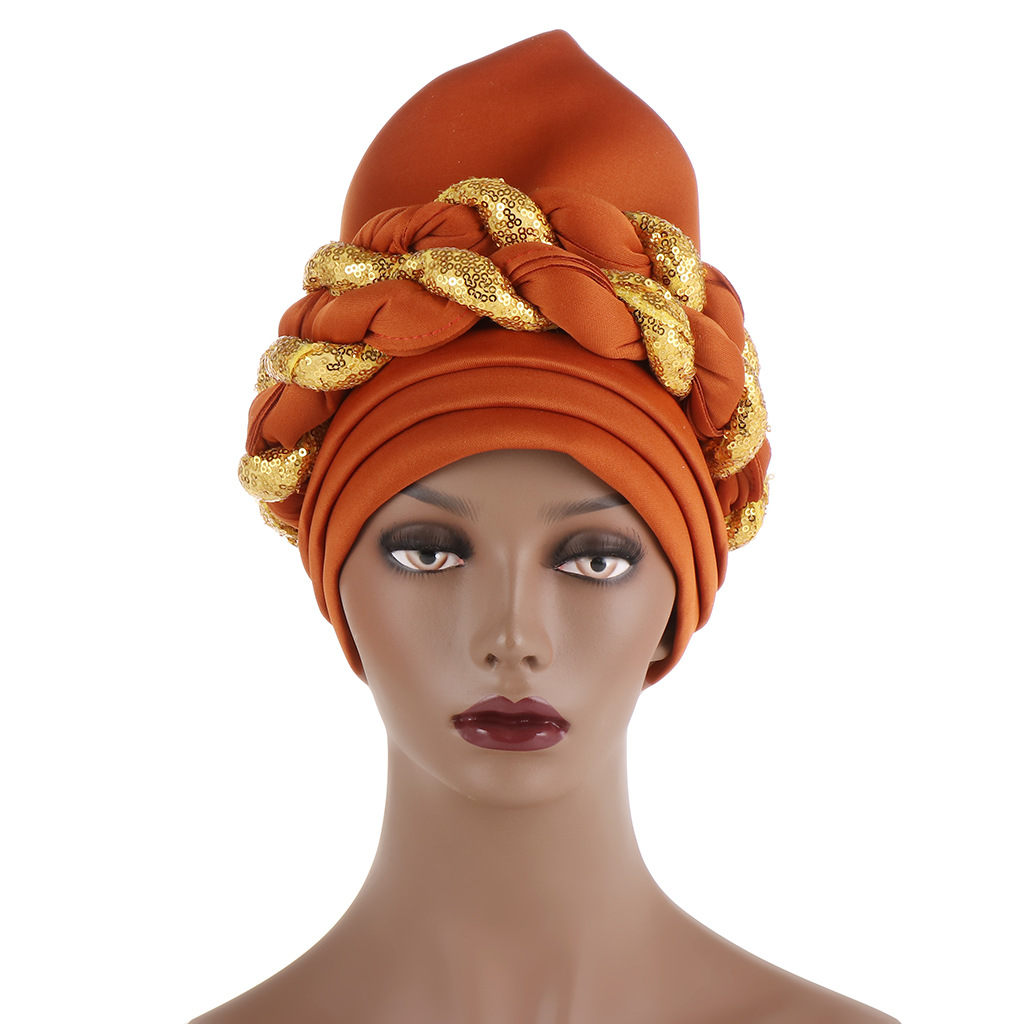 Muslim space layer two-color color matching sequined twist hijab hat fashion exaggerated dance hijab hat