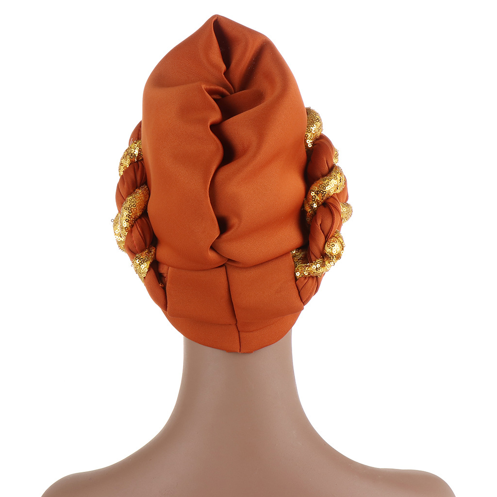 Muslim space layer two-color color matching sequined twist hijab hat fashion exaggerated dance hijab hat