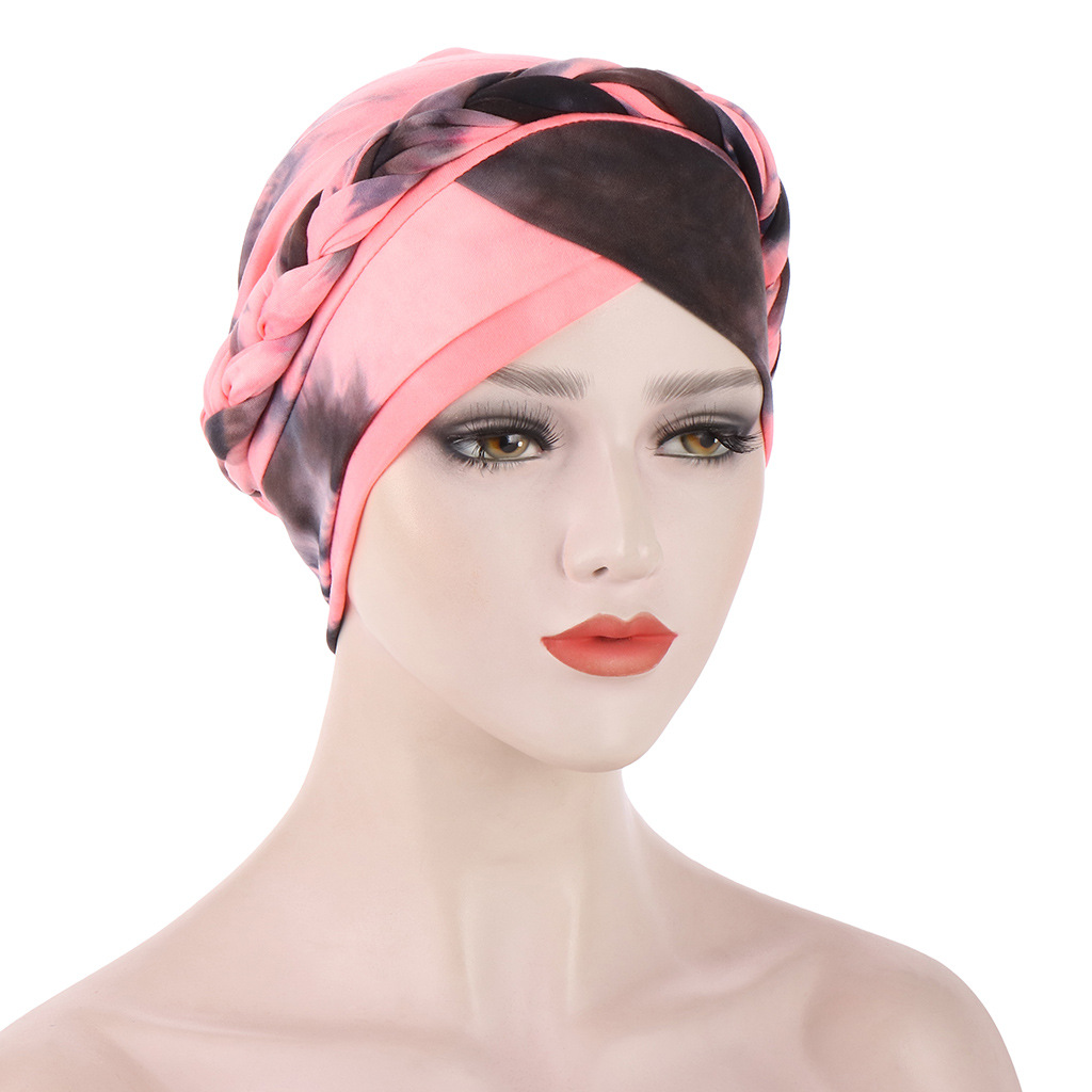 Muslim New Tie Dye Short Braid Soft Braid Hat Turban Hat