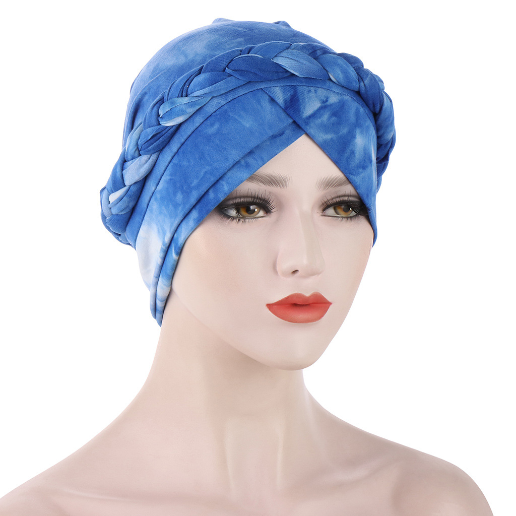 Muslim New Tie Dye Short Braid Soft Braid Hat Turban Hat