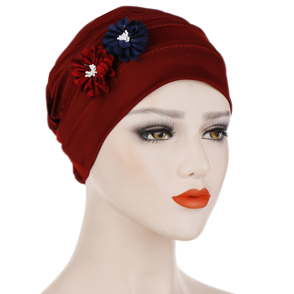 European and American hexagonal hat with two small flowers on the side of the Muslim headscarf hat