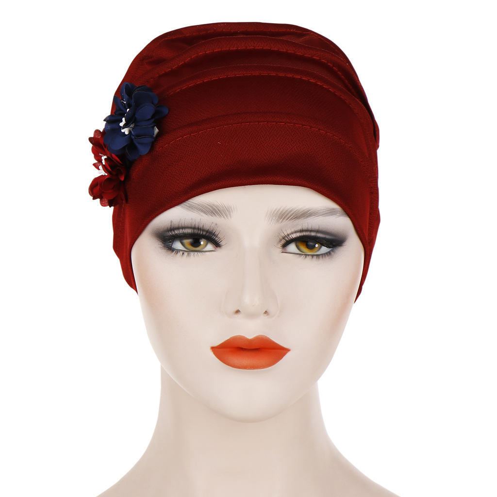 European and American hexagonal hat with two small flowers on the side of the Muslim headscarf hat