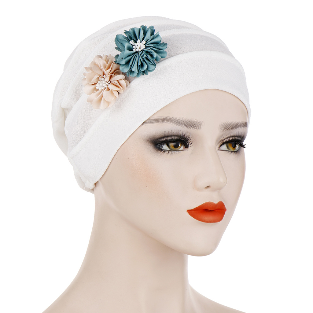 European and American hexagonal hat with two small flowers on the side of the Muslim headscarf hat