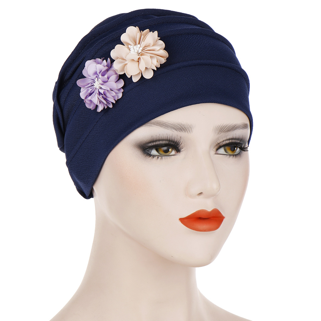 European and American hexagonal hat with two small flowers on the side of the Muslim headscarf hat