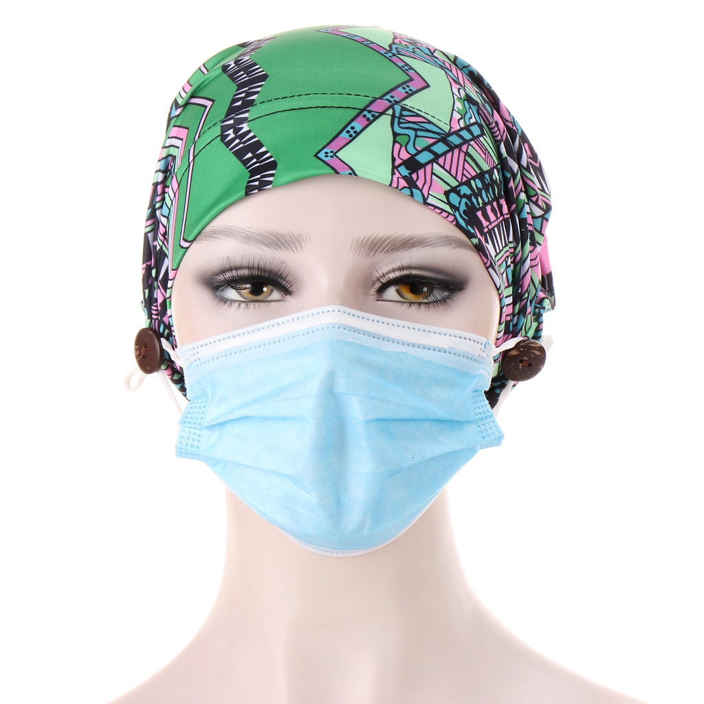 Muslim button imitation le print bottoming cap Baotou headscarf cap crystal linen multicolor