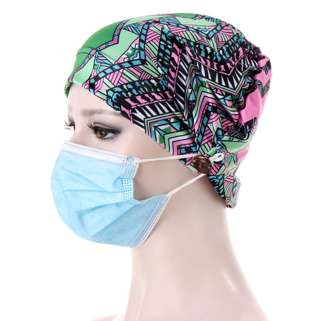 Muslim button imitation le print bottoming cap Baotou headscarf cap crystal linen multicolor