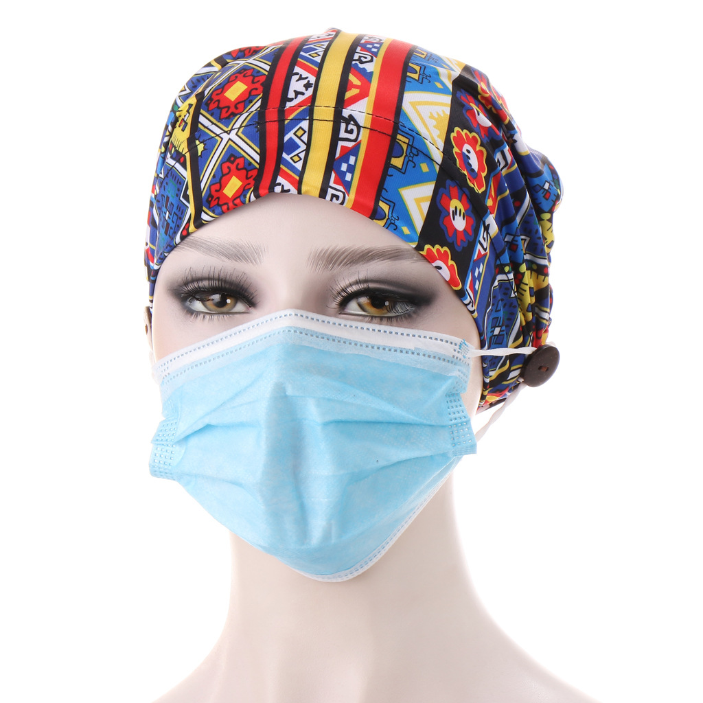 Muslim button imitation le print bottoming cap Baotou headscarf cap crystal linen multicolor
