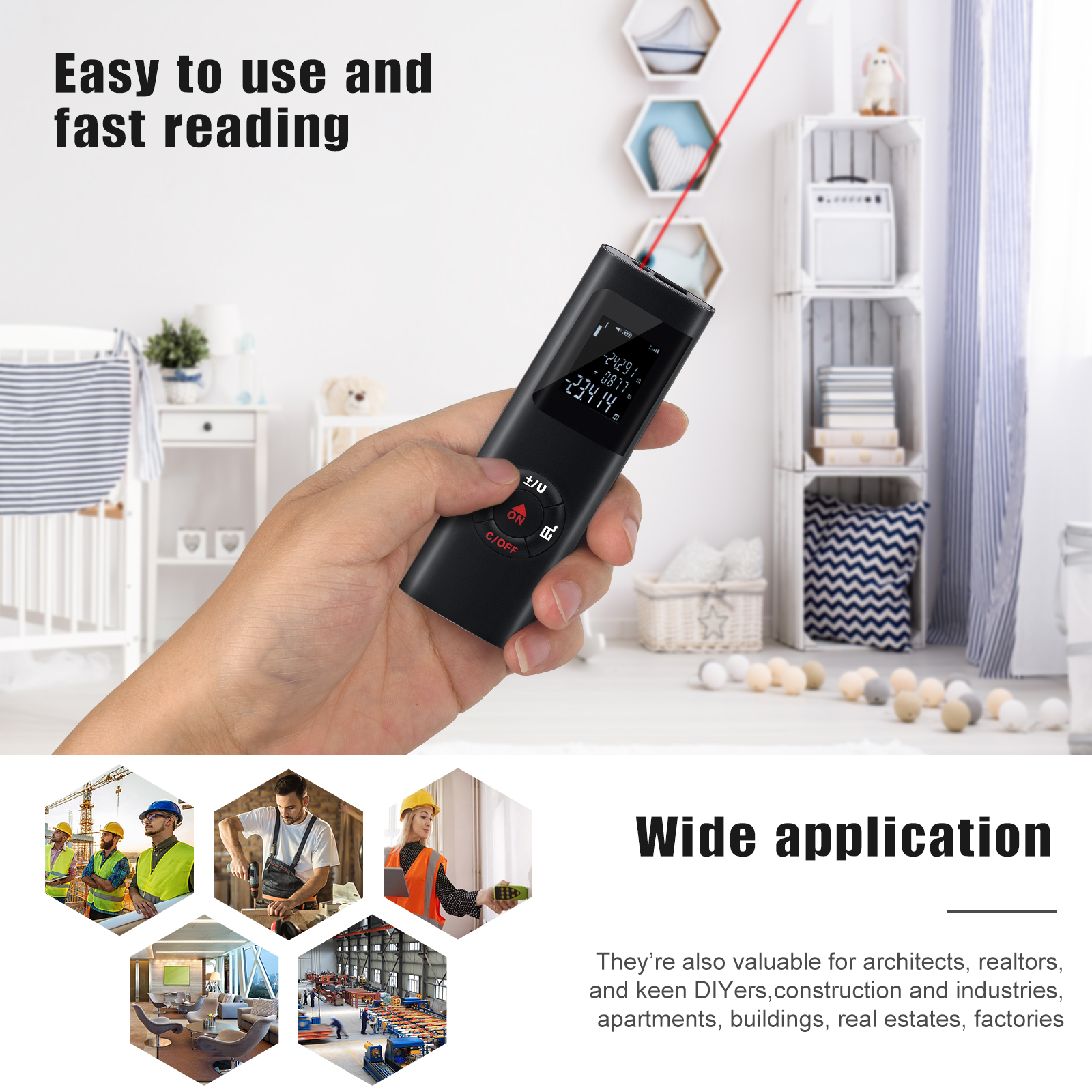 Laser range finder USB charging 40m Digital Distance Area tape measure rangefinder laser Digital Laser Distance Meter
