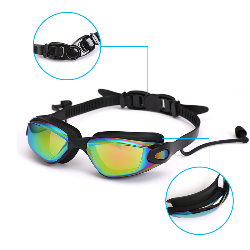 Professional Swimming Goggles Swimming Glasses with Earplugs Electroplate Waterproof Silicone Adluts