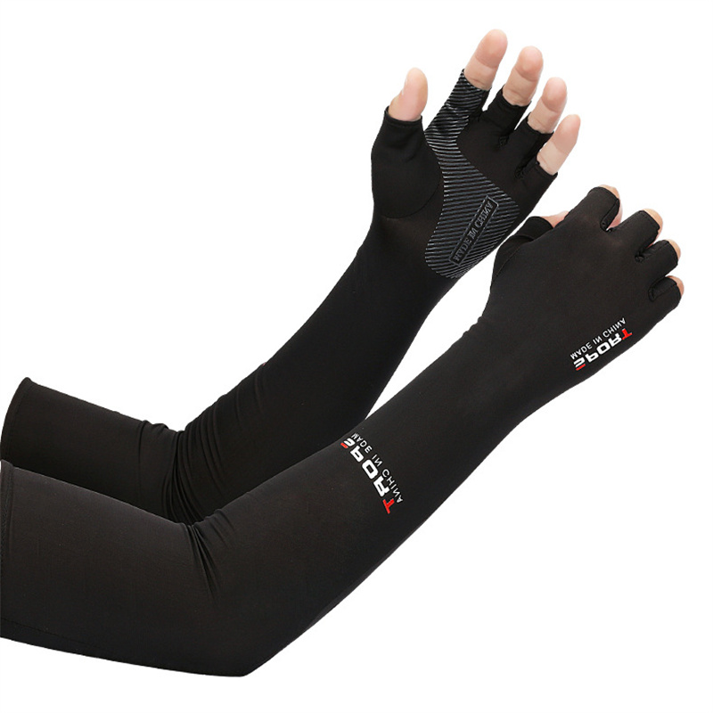 2pcs Sport Arm Sleeves Cycling Running Fishing Climbing Arm Cover Sun UV Protection Ice Cool Sleeves With 5-finger Cuff