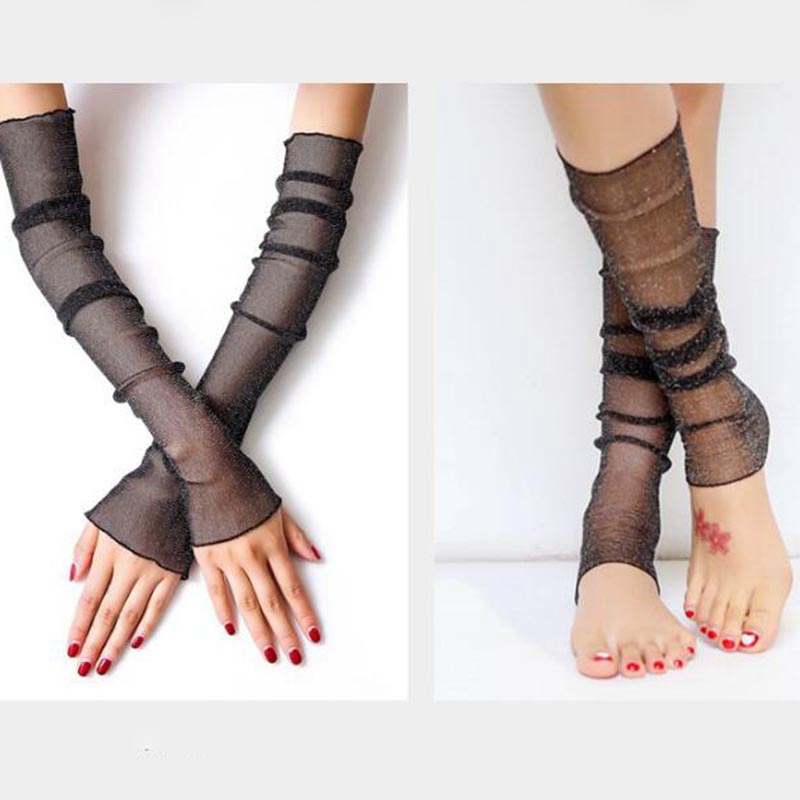 Women Fashion Lady Gauze Sun Protection Sleeves Gloves Thin Long Fingerless Arm Warmers Sunscreen Uv Breathable Mittens