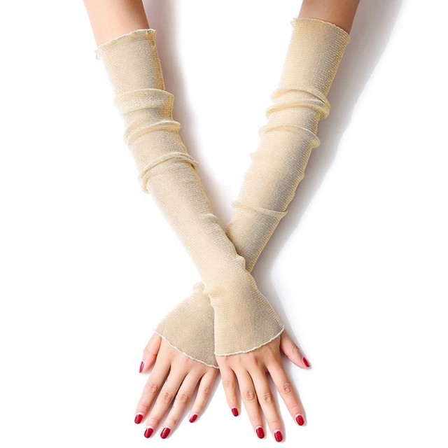Women Fashion Lady Gauze Sun Protection Sleeves Gloves Thin Long Fingerless Arm Warmers Sunscreen Uv Breathable Mittens