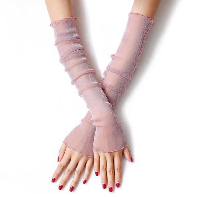 Women Fashion Lady Gauze Sun Protection Sleeves Gloves Thin Long Fingerless Arm Warmers Sunscreen Uv Breathable Mittens