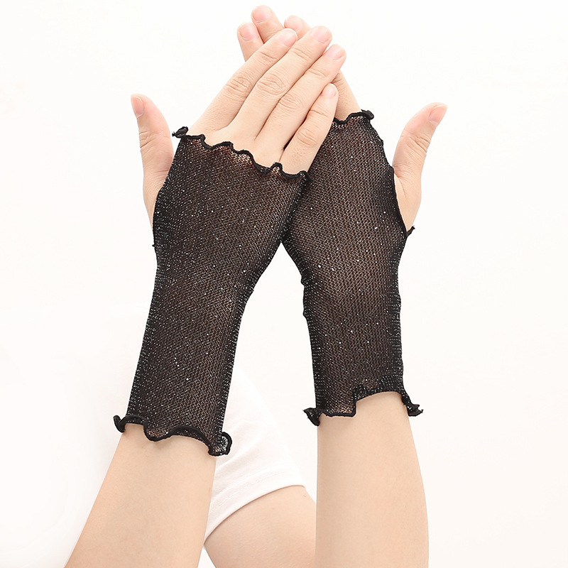 Womens Sexy Mesh Fingerless Gloves Summer Driving Gloves Anti UV Sunscreen Elegant Ladies Half Finger Fishnet Gloves Mesh Mitten