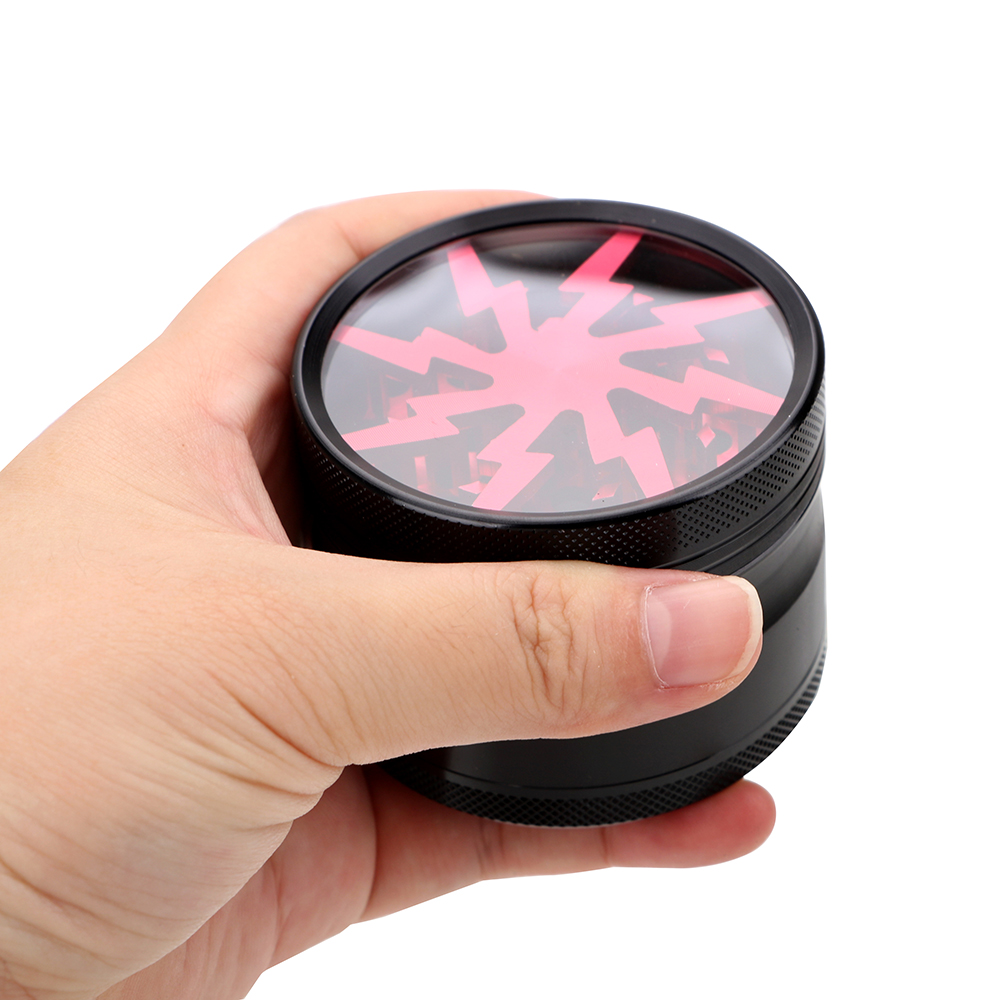 62MM 4-layer Aluminum Alloy Tobacco Grinder Smoking Herb Cutter Kitchen Dining room appliancesTransparent Latest Lightning-Shape Spice Weed Cutter