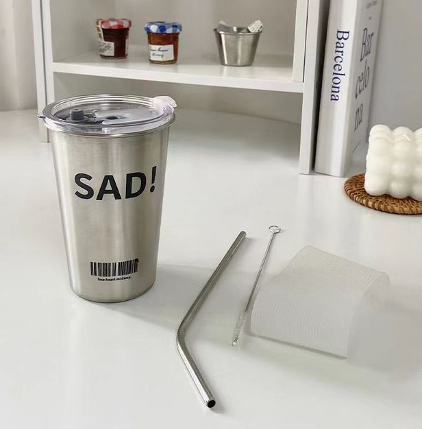 304 Stainless Steel 500ml Breakfast Milk Cup Coffee Tea Mug with Straw Drinks Dessert  Mugs Handle With Lids Tumbler Drinkware