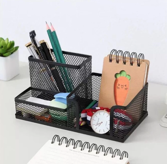 Desk Stationery Organizer Creative Metal Pen Holder Pencil File Storage Rack  Storage Box Office Accessories