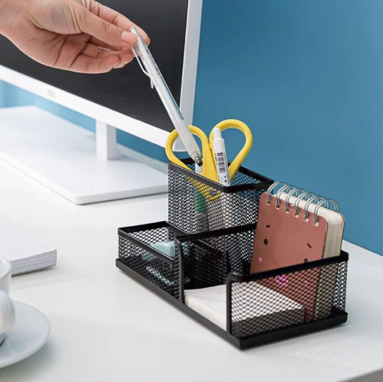 Desk Stationery Organizer Creative Metal Pen Holder Pencil File Storage Rack  Storage Box Office Accessories