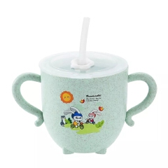 Baby learning water cup, with double handles and lid, leak-proof baby water cup bottle with straws, children’s training cup